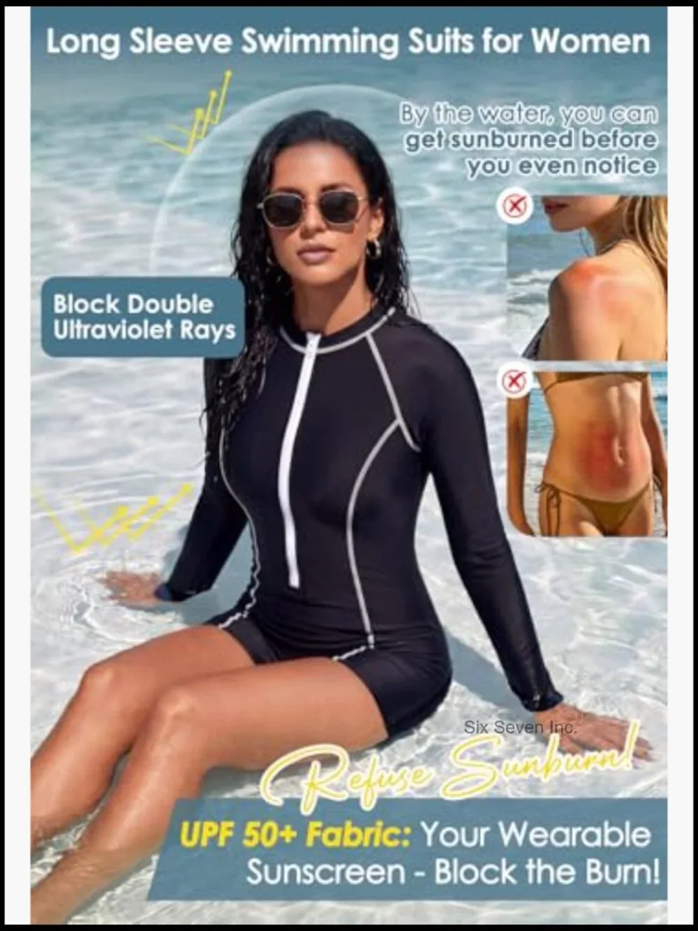 UPF 50+ Long Sleeve Rash Guard One Piece Swimsuit Front Zipper Boyleg Full - Picture 2 of 7